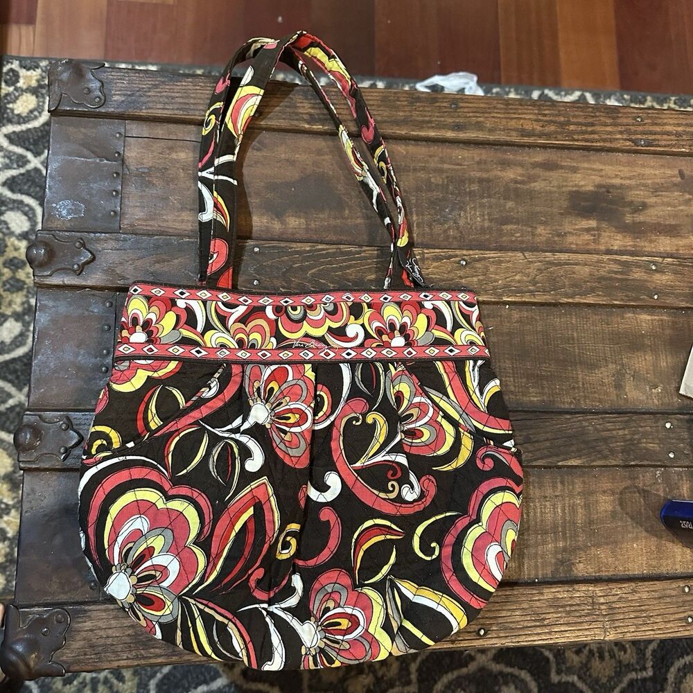 Vera Bradley Puccini Shoulder Bag Purse Front Pockets EUC Brown Pink